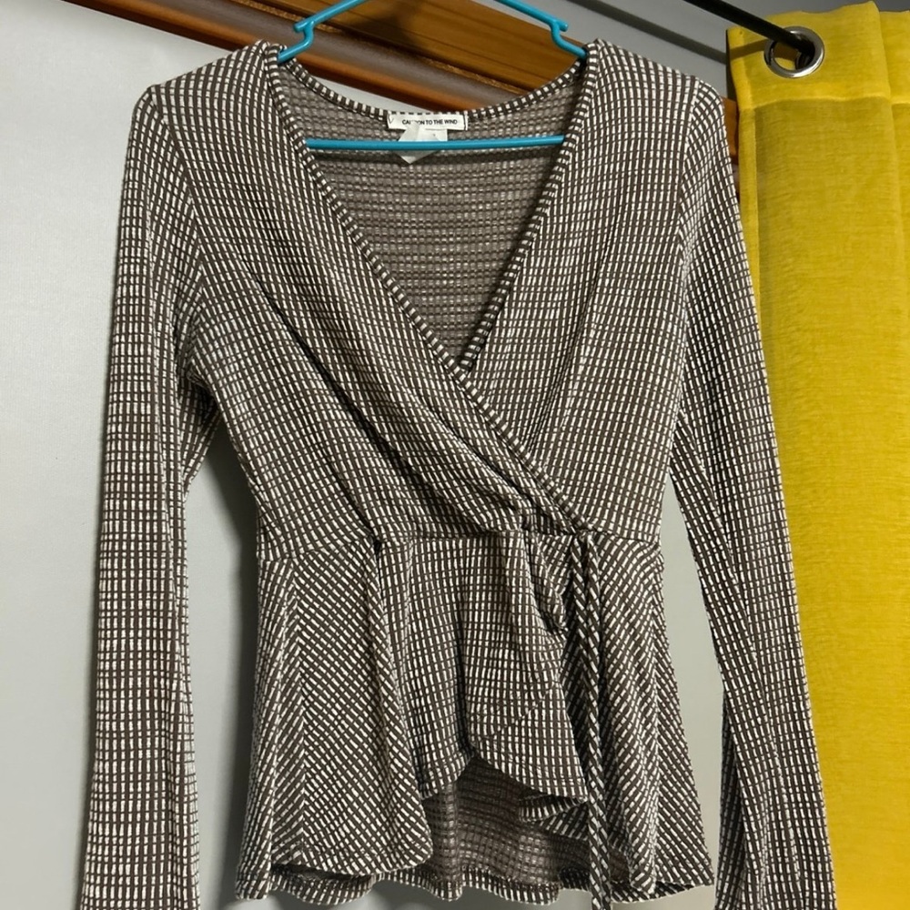 Brown and White Wrap Top